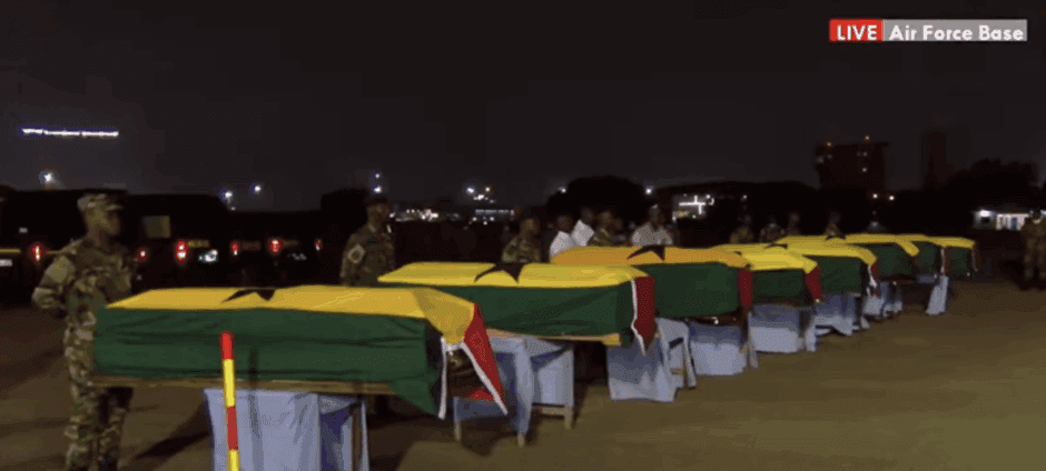 Bodies of military helicopter crash victims transferred to 37 Military Hospital